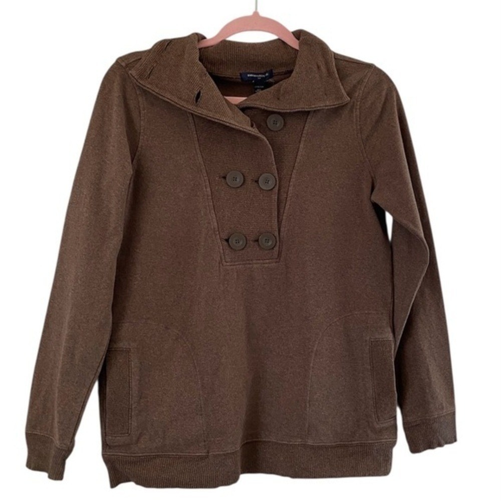Banana Republic Sweatshirt Womens M Brown Excellent Shawl Collar Button Pockets
